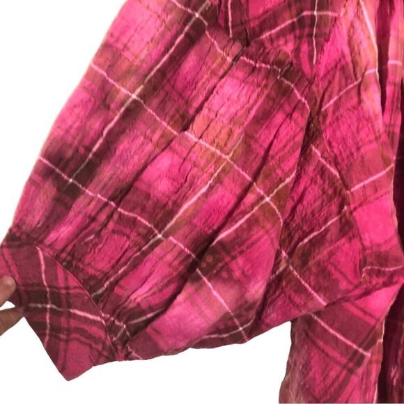 Anthropologie Plaid Oversized Fuchsia Pink Blouse - Picture 7 of 13